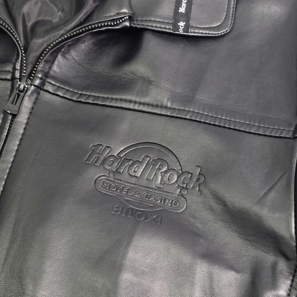 Hard Rock Hotel & Casino Biloxi, MS Black‎ Faux Leather Jacket Rare Men's L EUC